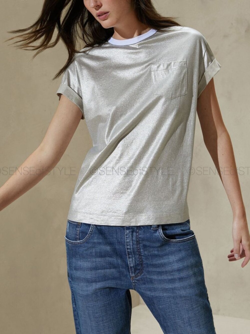 Brunello Cucinelli Metallic T Shirt Women Top Blouse Size S